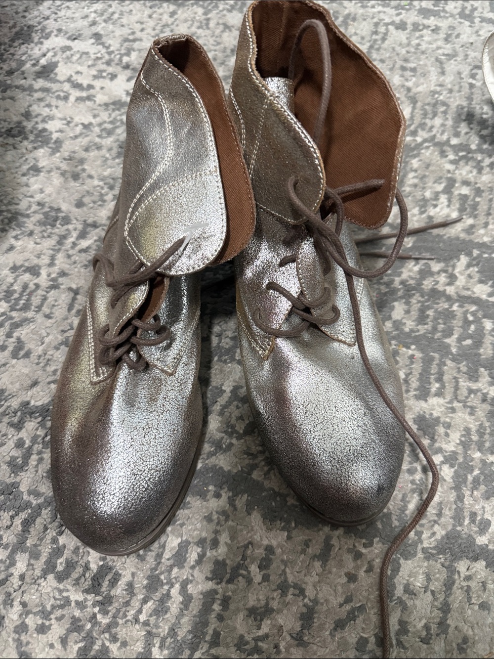 Ecote Metallic Silver Lace-Up Ankle Boots